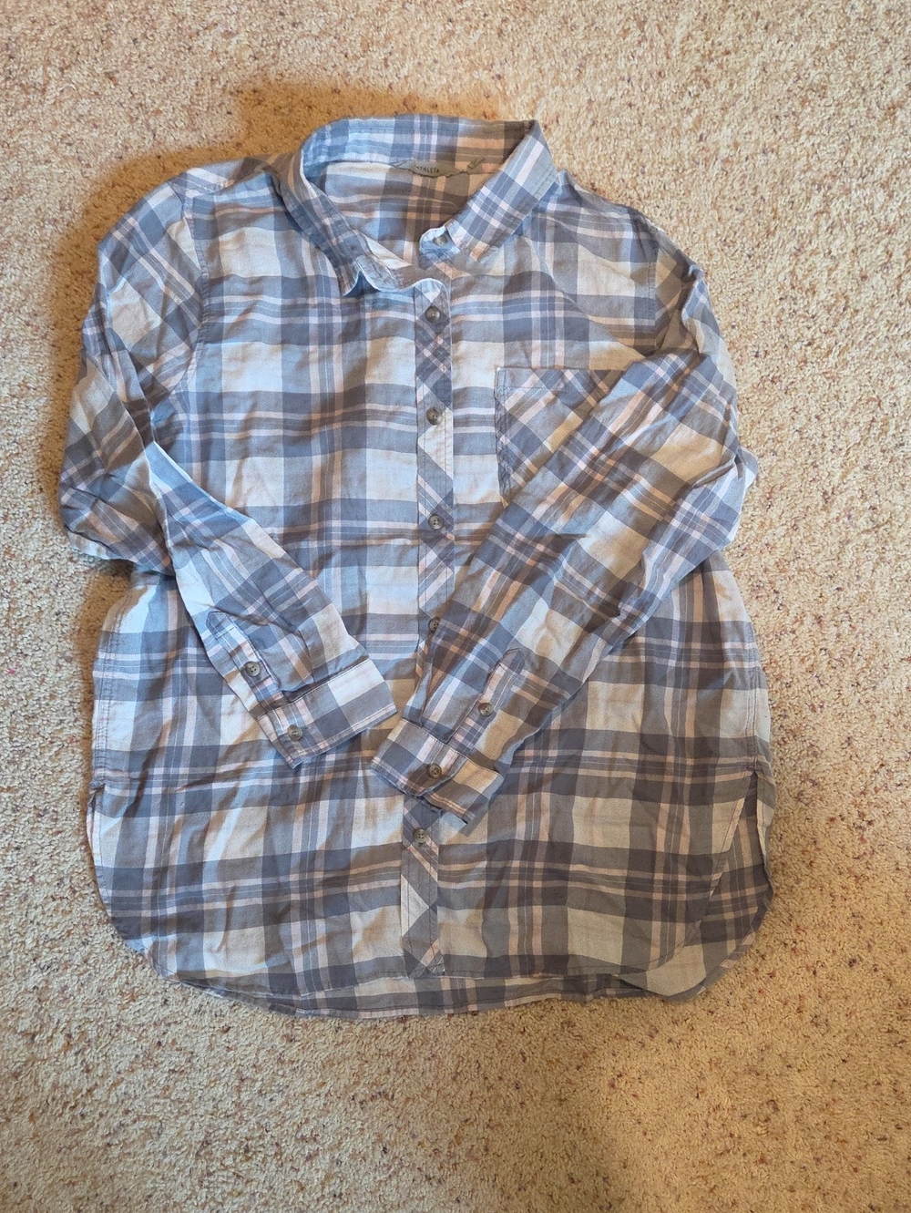 Athleta Blue and Gray Plaid Button-Down Shirt